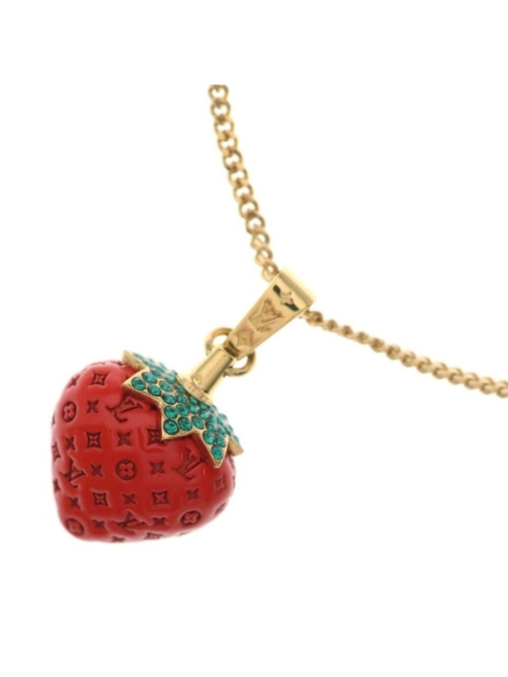 Louis Vuitton LV Fruit Strawberry Necklace Red Gold Metal